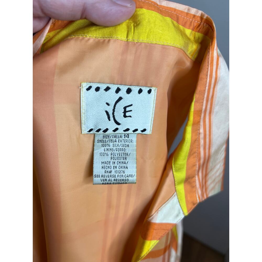 ICE Women's 100% Silk Sleeveless Plaid Wrap Dress Orange/Yellow ~ Size 14 - Picture 5 of 6